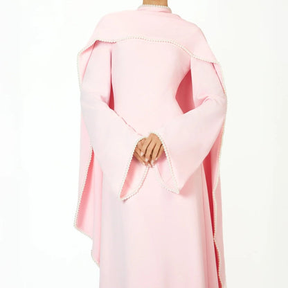Elegant Pearl Embellished Cape Sleeve Evening Dress(MA337)
