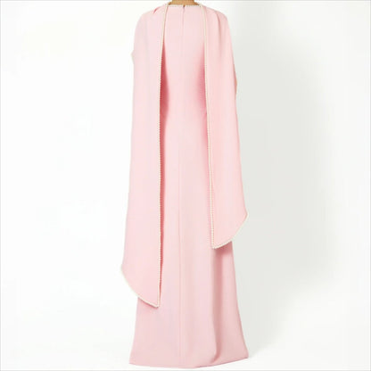 Elegant Pearl Embellished Cape Sleeve Evening Dress(MA337)