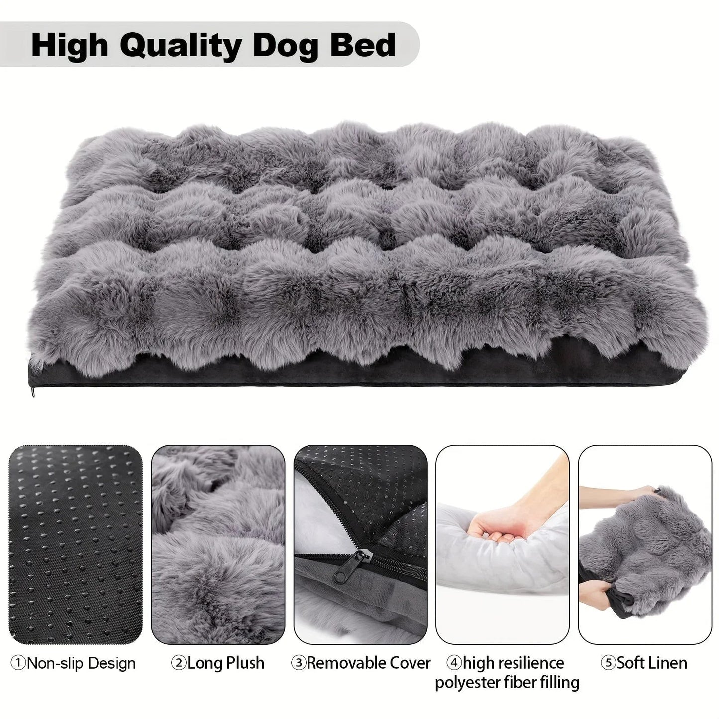 Extra Large Orthopedic Dog Bed - Luxurious Plush Faux Fur Kennel, Bite-Resistant, Dirt-Repellent and Machine Washable Pet Mat with Anti-Slip Bottom, Stylish for Living Rooms, All-Season Comfort & Joint Support for Large Dogs