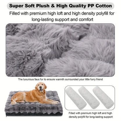 Extra Large Orthopedic Dog Bed - Luxurious Plush Faux Fur Kennel, Bite-Resistant, Dirt-Repellent and Machine Washable Pet Mat with Anti-Slip Bottom, Stylish for Living Rooms, All-Season Comfort & Joint Support for Large Dogs