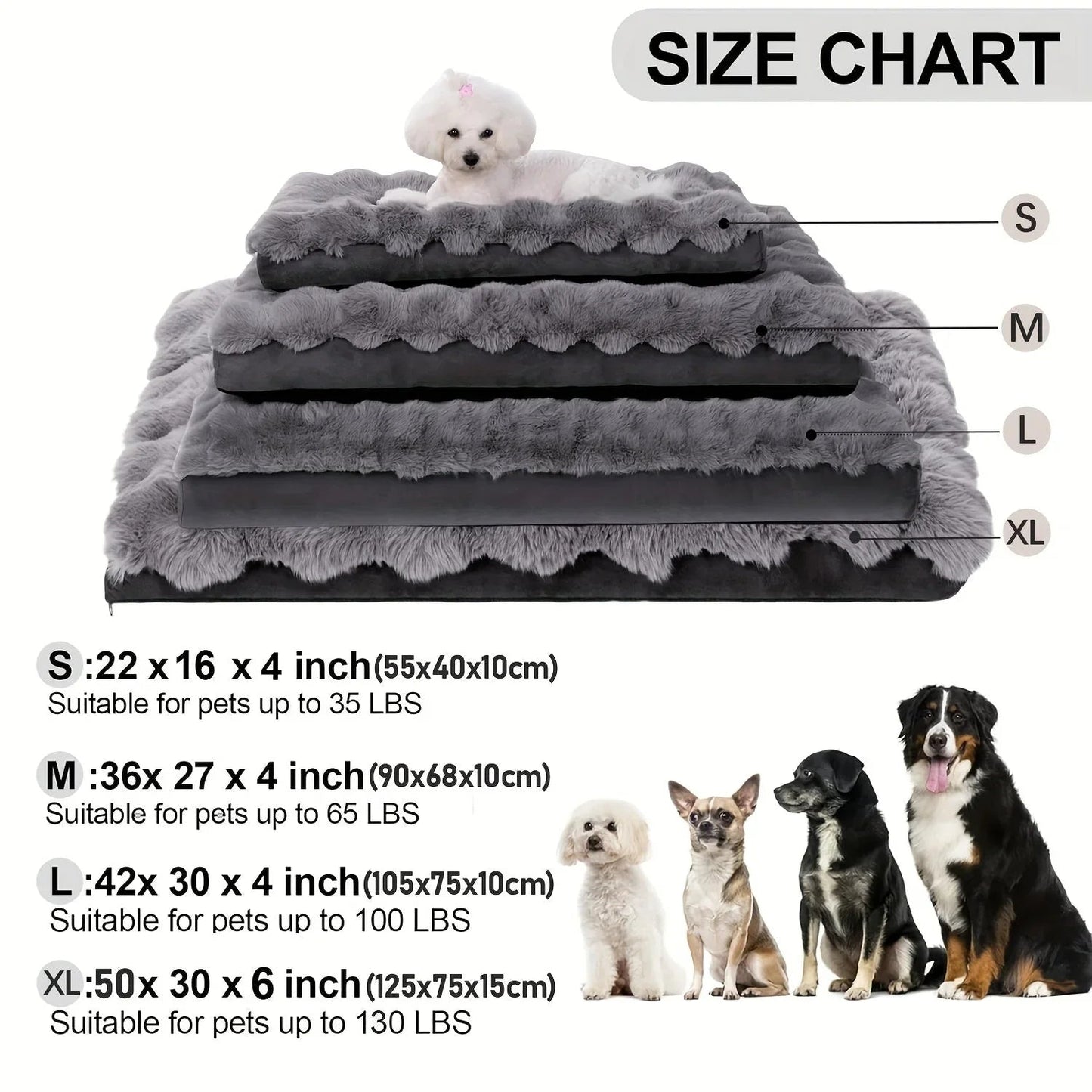 Extra Large Orthopedic Dog Bed - Luxurious Plush Faux Fur Kennel, Bite-Resistant, Dirt-Repellent and Machine Washable Pet Mat with Anti-Slip Bottom, Stylish for Living Rooms, All-Season Comfort & Joint Support for Large Dogs