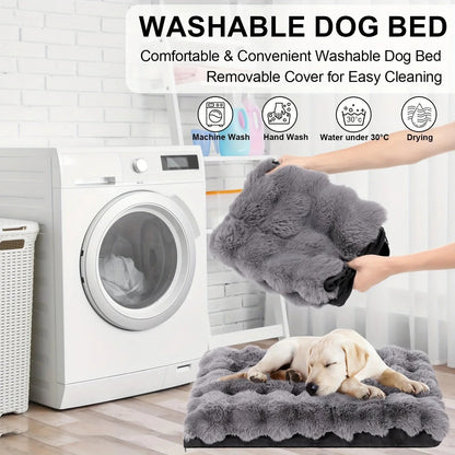 Extra Large Orthopedic Dog Bed - Luxurious Plush Faux Fur Kennel, Bite-Resistant, Dirt-Repellent and Machine Washable Pet Mat with Anti-Slip Bottom, Stylish for Living Rooms, All-Season Comfort & Joint Support for Large Dogs