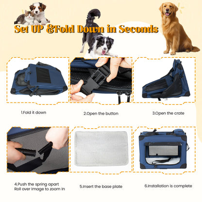 40'' Soft Dog Crates Kennel with 3 Doors and Fleece Mat