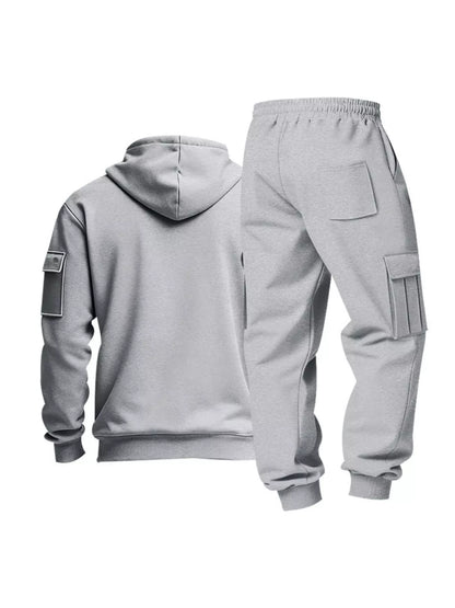 Men's Full Size Half Zip Hoodie and Cargo Pants Set Plus Size