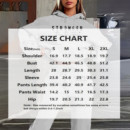 Women's Solid 2-Piece Set Letter Print Hoodie With Pocket