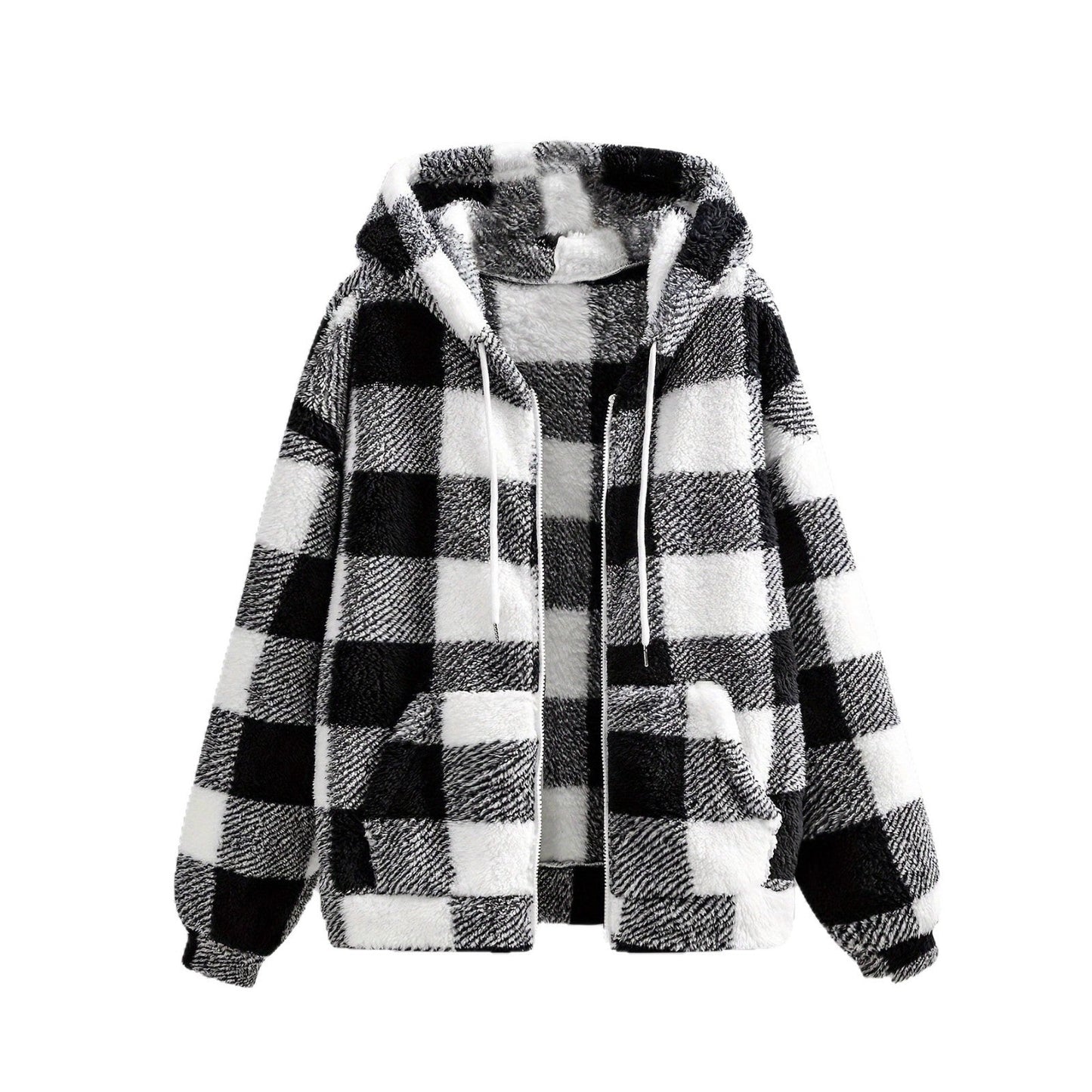 Fashionable Casual Zip-up Plush Hoodie With Long Sleeves