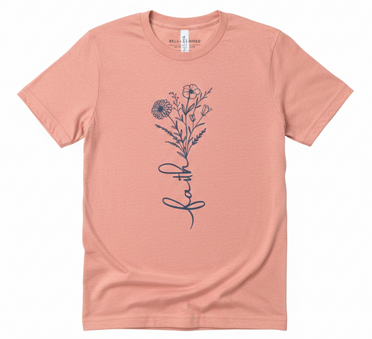 Faith Wildflower Graphic Tee | Soft Sunset Peach Floral T-Shirt | Christian Western Boutique Top | Minimalist Botanical Faith Shirt