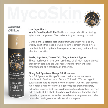 Wholesale Warming Vanilla Cardamom 50mg CBD + Mushroom Lip Balm-0