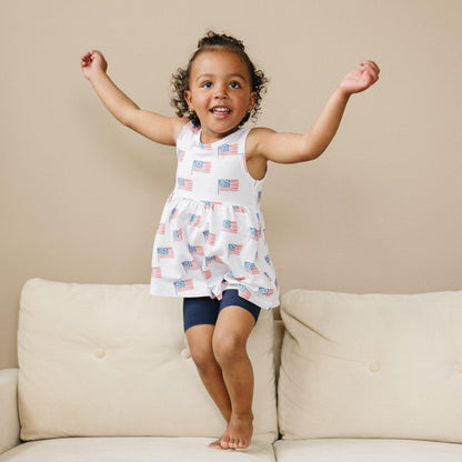 4th of July Flag Print Bamboo Peplum Top & Bike Shorts