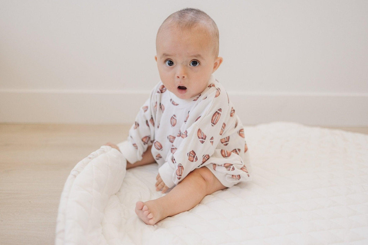 Football Print Bamboo Bubble Romper