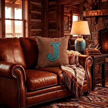 Baha Ranch Velvety Soft Western Tooled Initial Personalized Pillow Cover Made in America