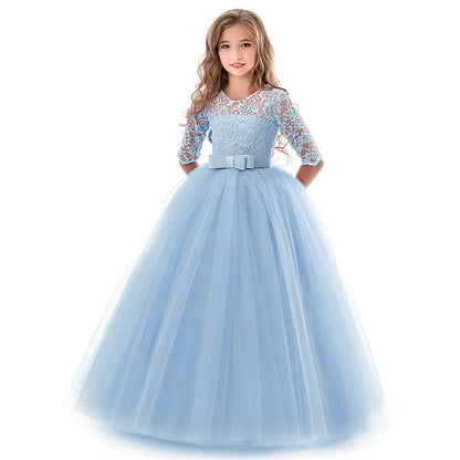Girls' Floral Lace Solid Tulle Maxi Short Sleeve Vintage Gowns Dresses