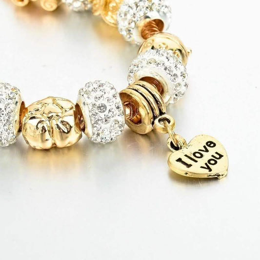 Gold Austrian Crystal "I Love You" Charm Bracelet