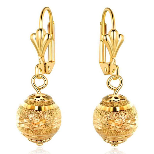 Gold Ball Drop Lever Back Earrings