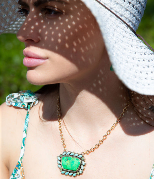 Legacy Lime Green and Blue Turquoise Golden Pendant Necklace