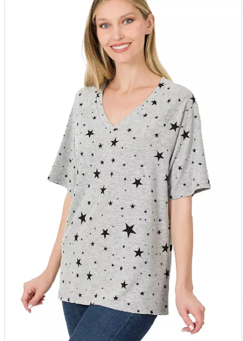 Zenana Star Print Raglan Top
