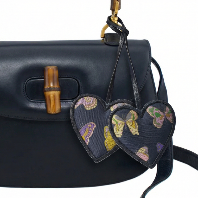 Farfalle Blue Scarf Double Heart Bag Charm