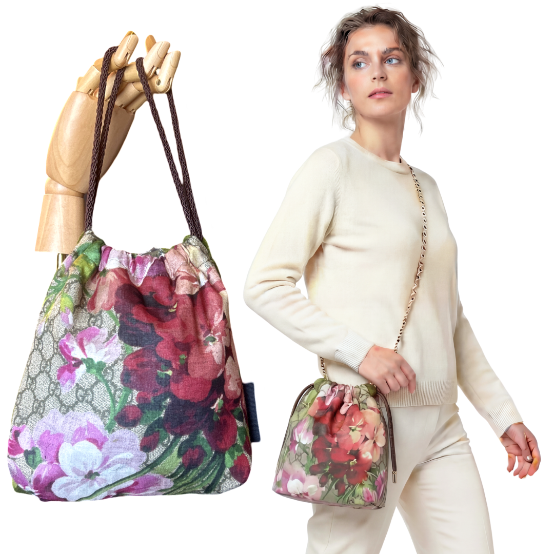 GG Logo Blooms Pink Vintage Scarf Drawstring Crossbody Bag