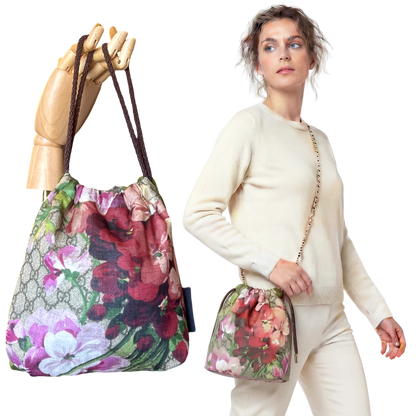 GG Logo Blooms Pink Vintage Scarf Drawstring Crossbody Bag