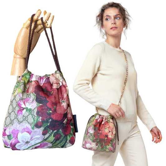 GG Logo Blooms Pink Vintage Scarf Drawstring Crossbody Bag