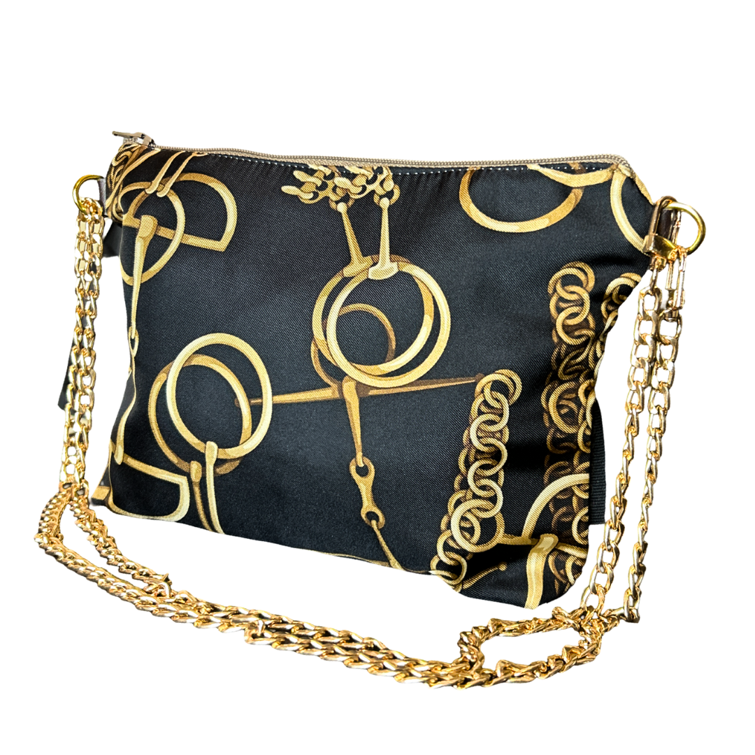 Horsebit Noir Vintage Silk Scarf Crossbody Bag