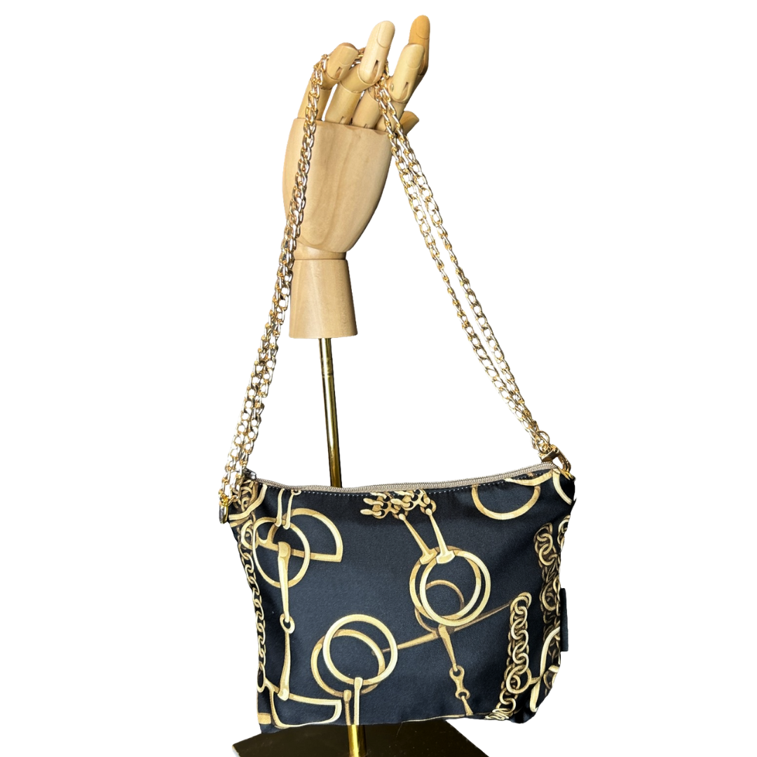 Horsebit Noir Vintage Silk Scarf Crossbody Bag