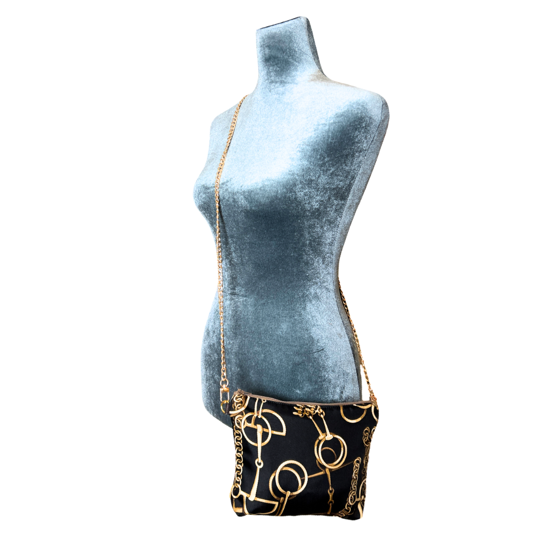 Horsebit Noir Vintage Silk Scarf Crossbody Bag