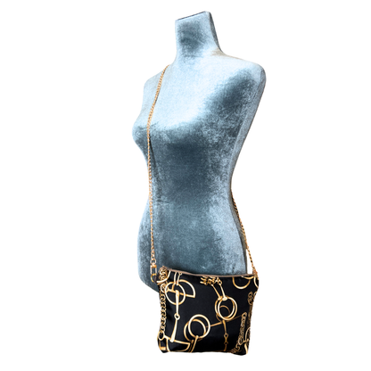 Horsebit Noir Vintage Silk Scarf Crossbody Bag