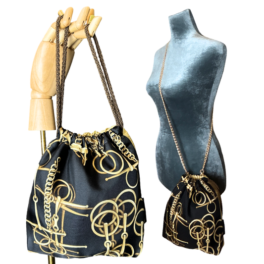 Horsebit Noir Vintage Scarf Drawstring Crossbody Bag