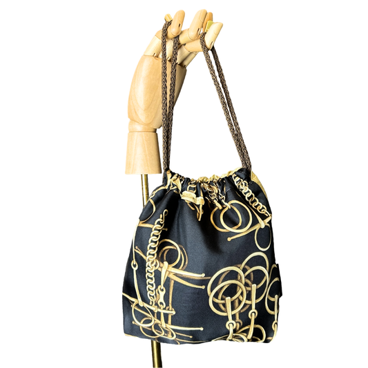 Horsebit Noir Vintage Scarf Drawstring Crossbody Bag