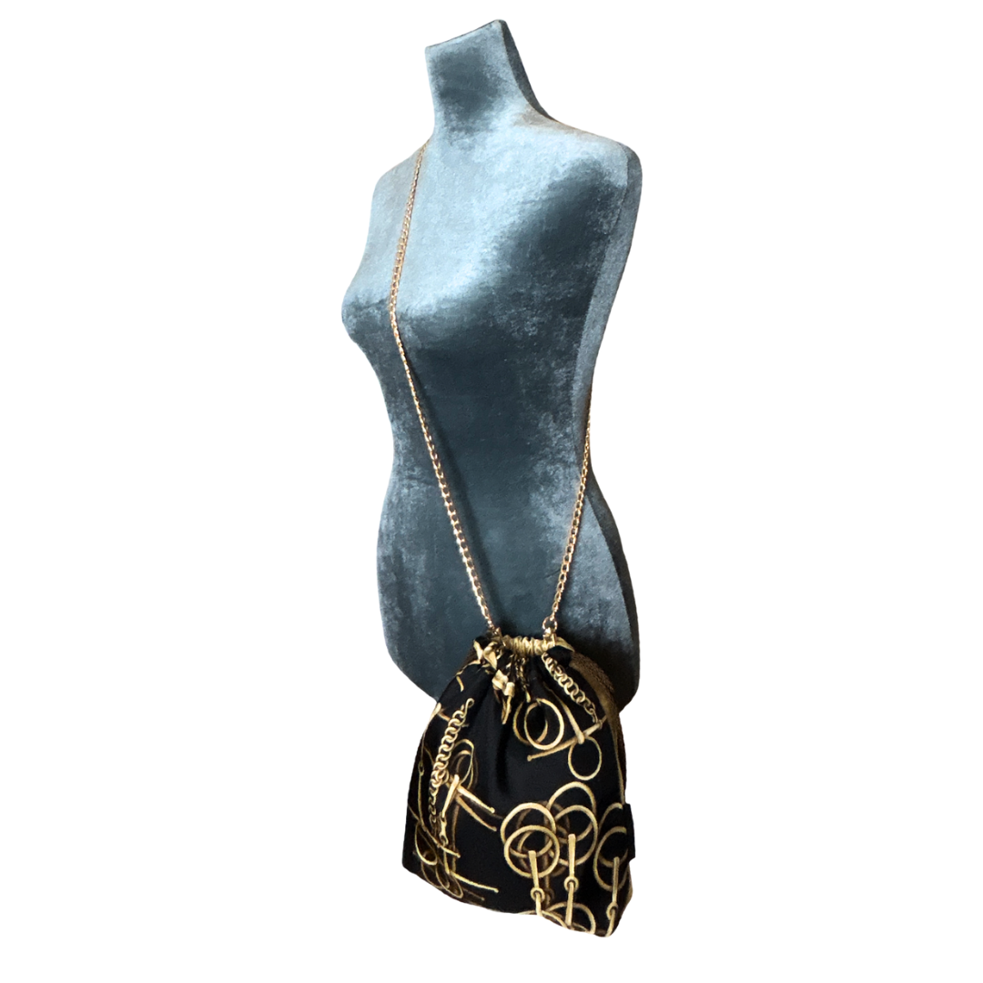 Horsebit Noir Vintage Scarf Drawstring Crossbody Bag