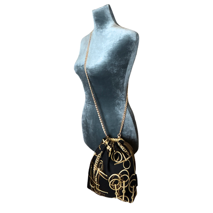 Horsebit Noir Vintage Scarf Drawstring Crossbody Bag
