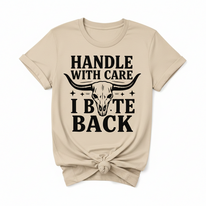 Western Graphic Tee – Handle With Care Shirt for Rodeo & Western Style | Rowdy Rowels