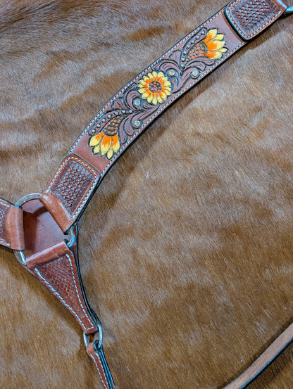 Showman Leather Breast collar with sunflowers