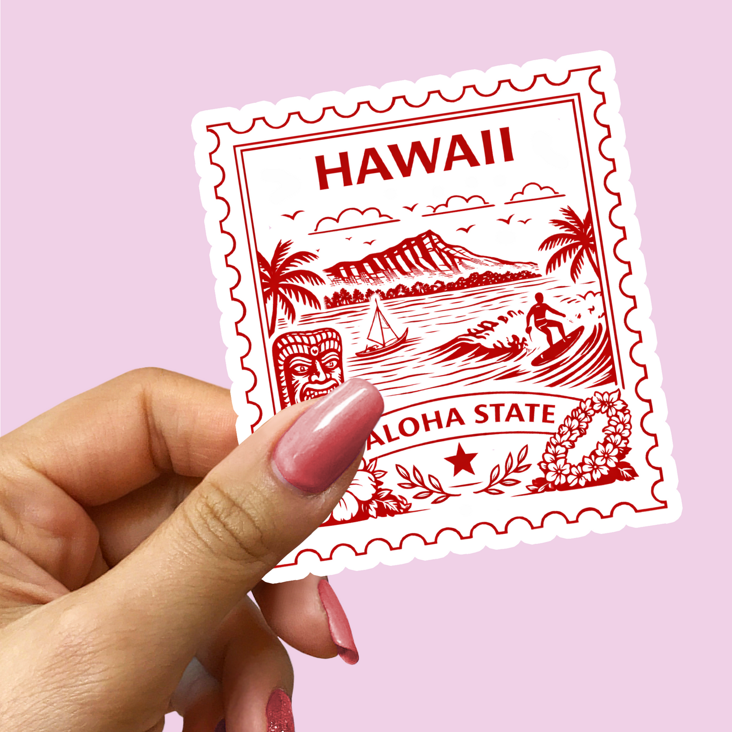 Hawaii Honolulu Retro Postage Stamp Sticker
