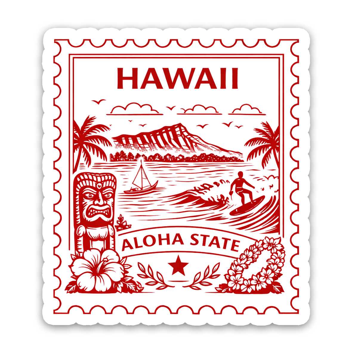 Hawaii Honolulu Retro Postage Stamp Sticker