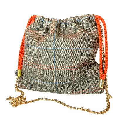 Petites Chevaux Noir Vintage Silk Scarf Drawstring Crossbody Bag