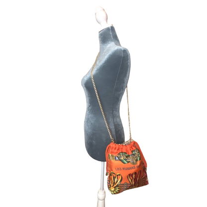 Rubans du Cheval Orange Vintage Scarf Drawstring Crossbody Bag