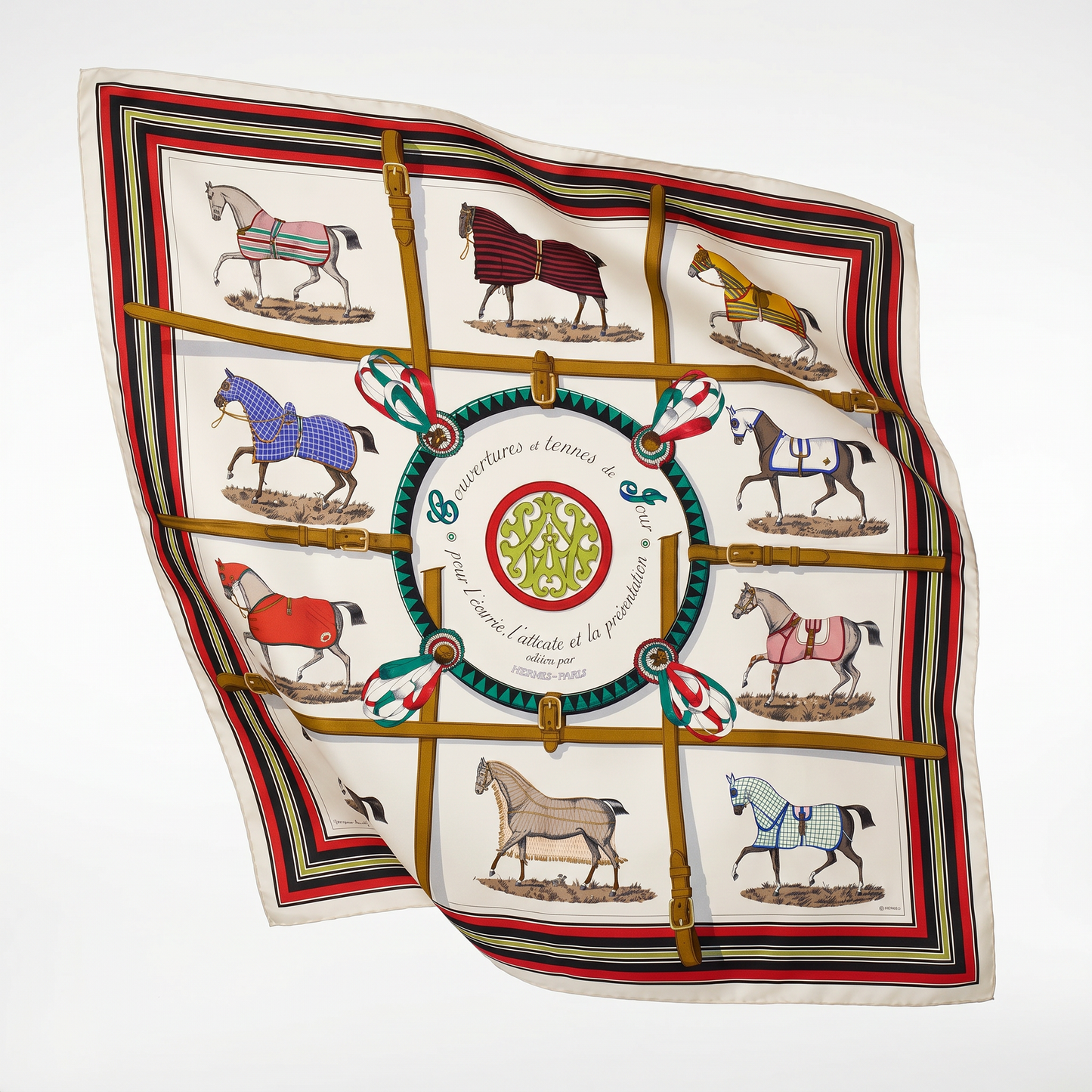 Couvertures et Tenues du Jour Ivory Multi Vintage Silk Scarf Lumbar Pillow 35"