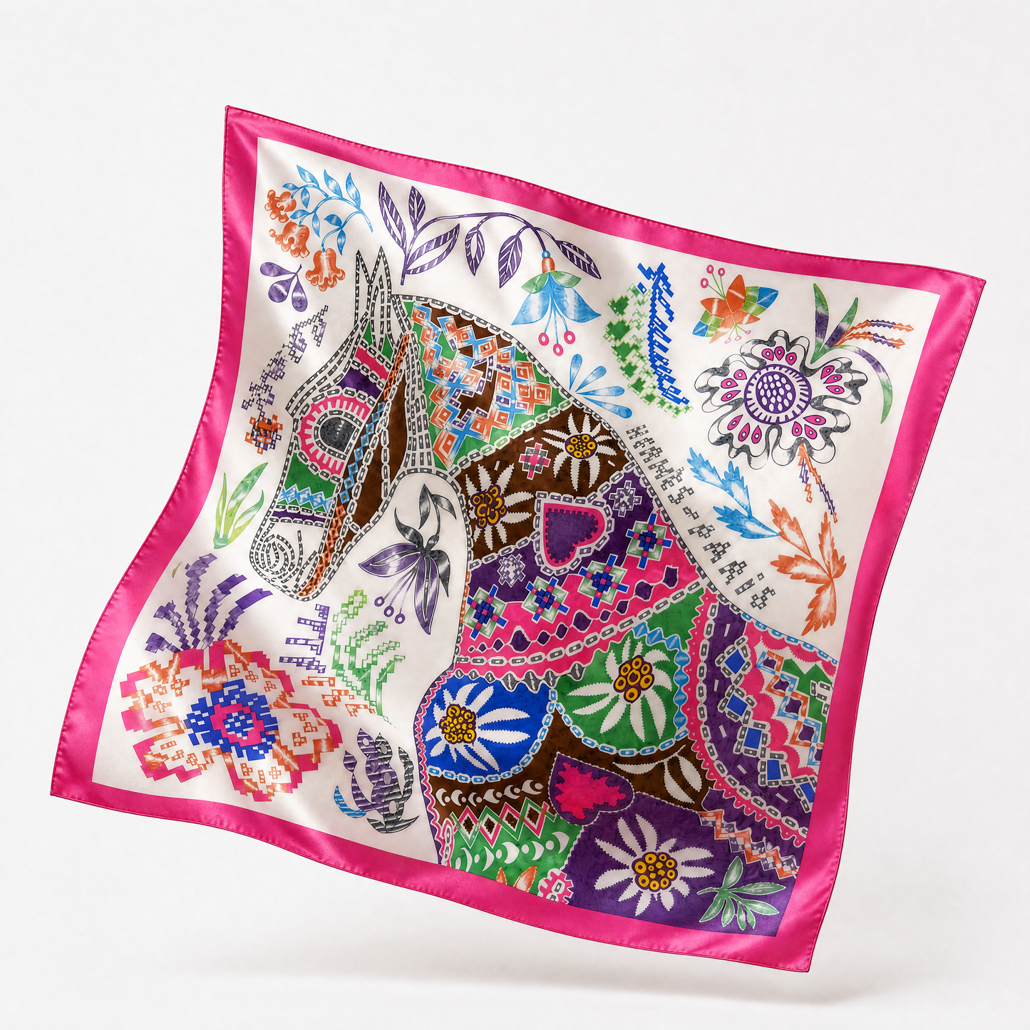 En Attendant Ulysse Vintage Silk Scarf Rose Pillow 17"