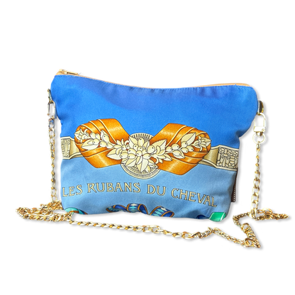 Rubans du Cheval Blue Vintage Silk Scarf Crossbody Bag
