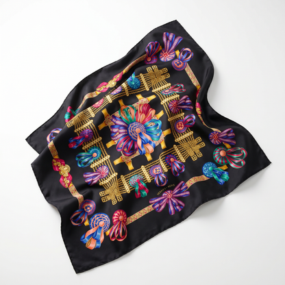 Rubans du Cheval Noir Vintage Silk Scarf Lumbar Pillow 35"