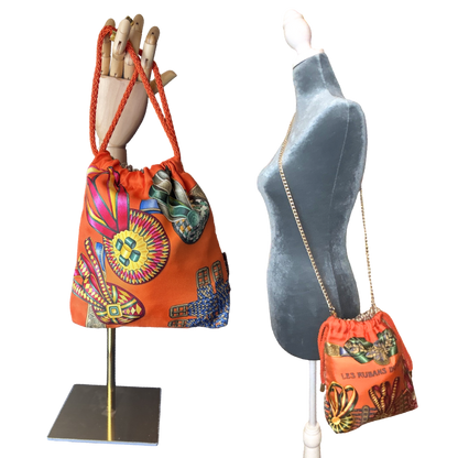 Rubans du Cheval Orange Vintage Scarf Drawstring Crossbody Bag