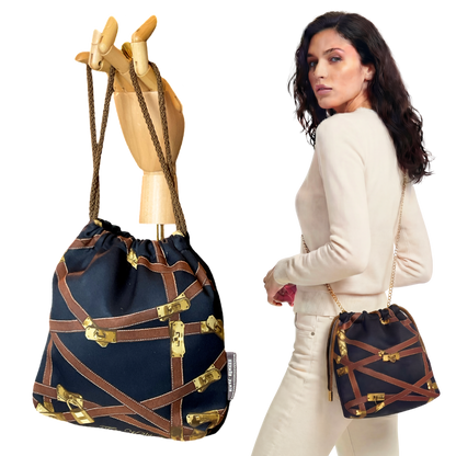 Très Kelly Noir Vintage Silk Scarf Drawstring Crossbody Bag