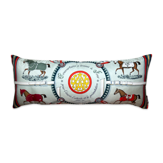 Couvertures et Tenues du Jour Multicolor Celadon Vintage Silk Scarf Lumbar Pillow 35"