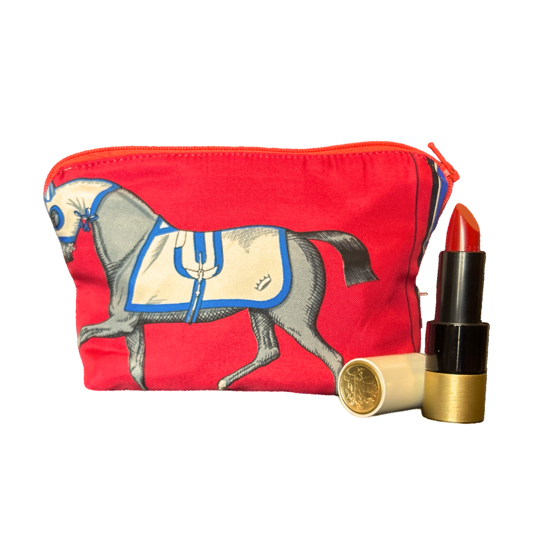 Couvertures et Tenues du Jour Red Vintage Silk Scarf Beauty Bag