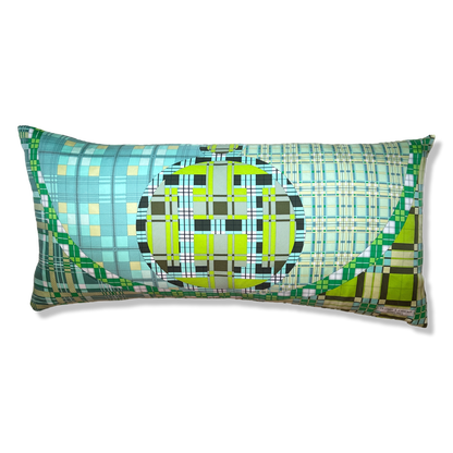Ex Libris a Carreaux Vintage Silk Scarf Lumbar Pillow 35"
