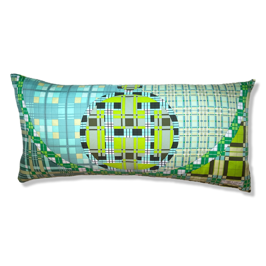 Ex Libris a Carreaux Vintage Silk Scarf Lumbar Pillow 35"