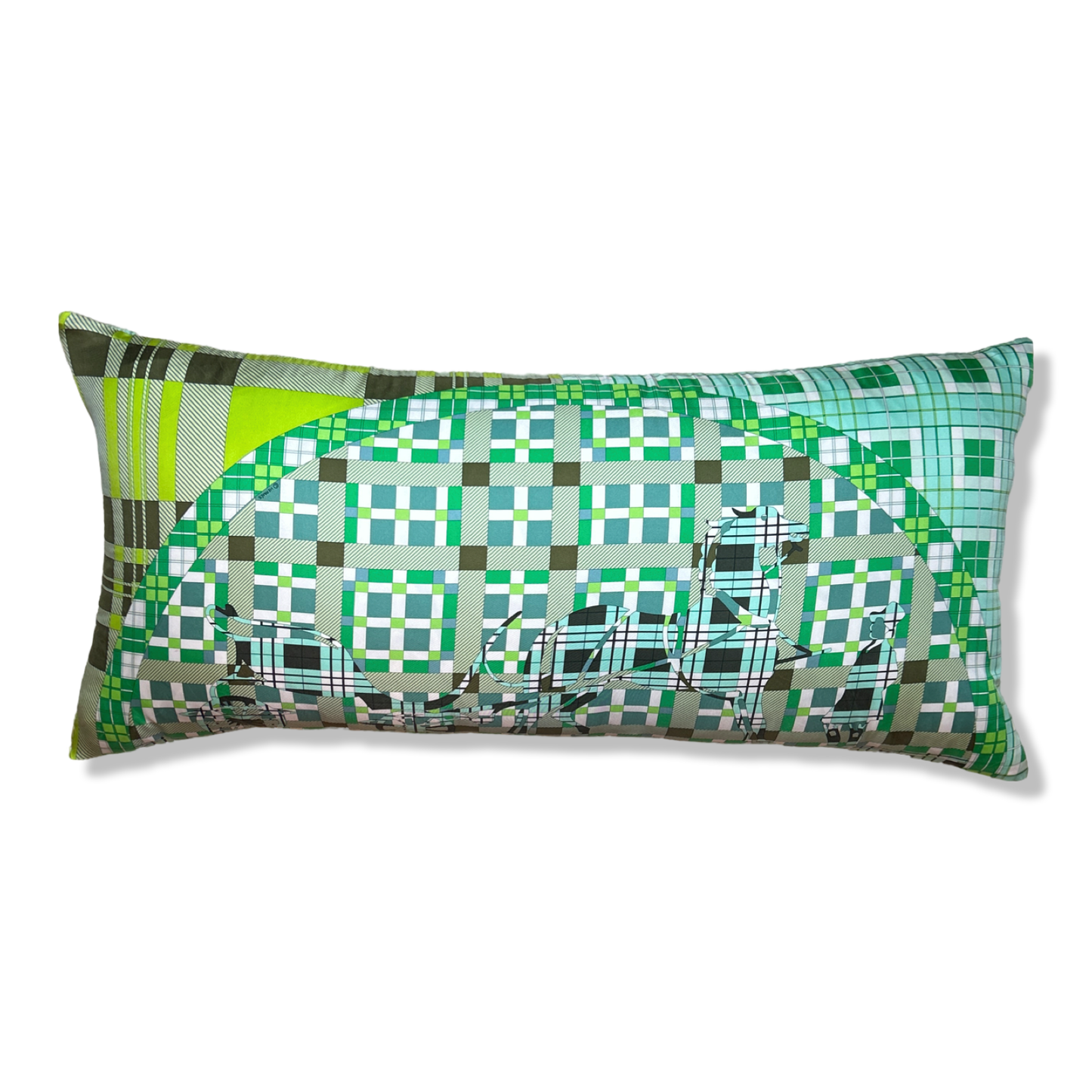 Ex Libris a Carreaux Vintage Silk Scarf Lumbar Pillow 35"