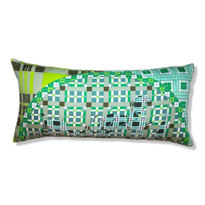 Ex Libris a Carreaux Vintage Silk Scarf Lumbar Pillow 35"